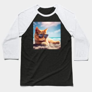 Cat relaxing at the beach. Cat Art Baseball T-Shirt